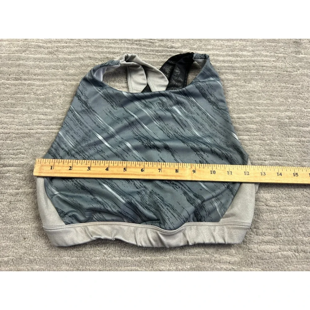JoyLab Sports Bra Womens Medium Grey Silver Abstract High Neck Strappy Crossback